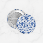Pin Bros Buttons Tema Tiny Blue French Toile Floral Pattern Size 75mm